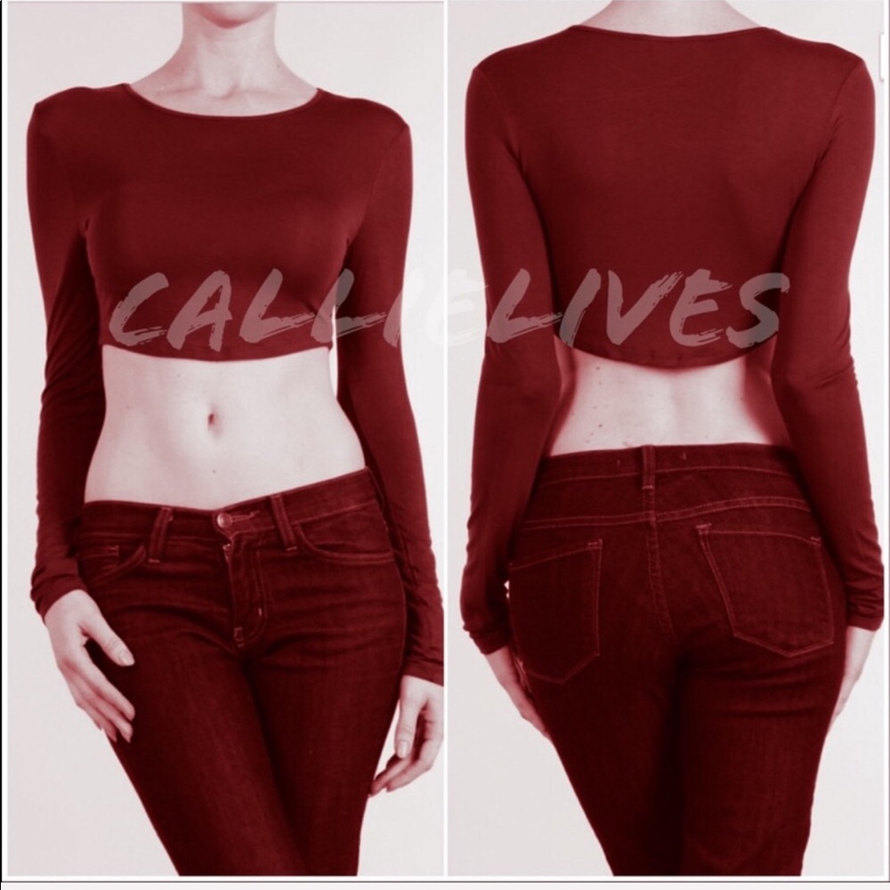 Xena Brick House: Maroon Red Crop Top long sleeve - Picture 4 of 5